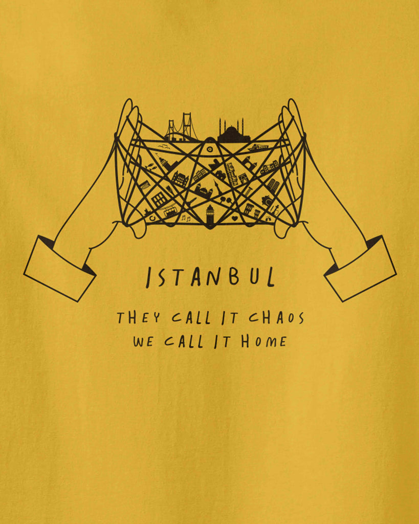 the graphic of cat's cradle with Istanbul attractions on the thread and slogan of "they call it chaos, we call it home"