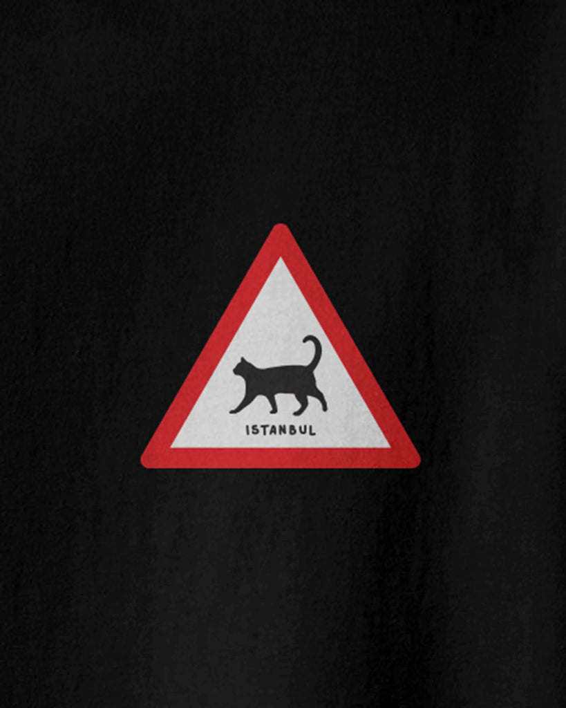 Istanbul cats. The graphic of a walking cat triangle traffic sign and underwritten of Istanbul
