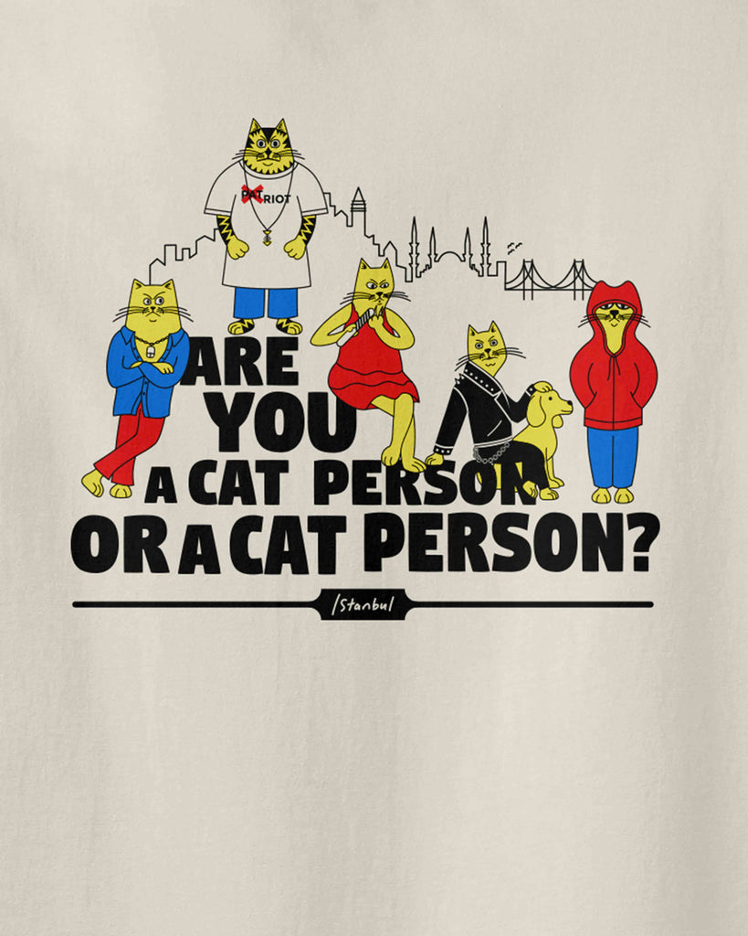 the graphic of different-style cats with the slogan of are you a cat person or a cat person?